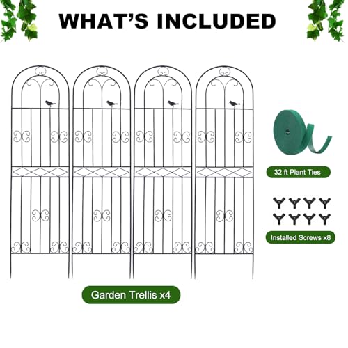 4 Pack 70.8" H x 19.7" W Metal Garden Trellis with Black Coating (70.8" H)