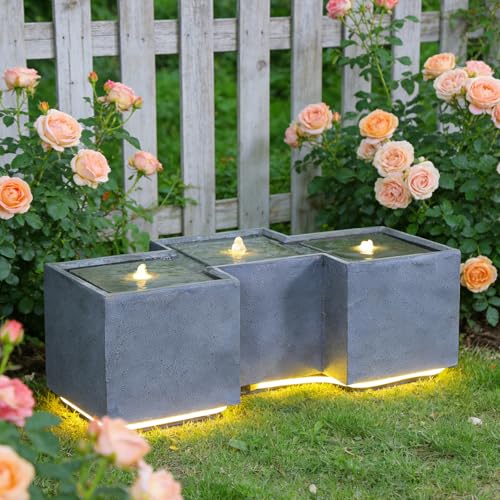 Small Modern Outdoor Water Fountain with 3 Led Lights (11.22-Brown / 11.22-brown)