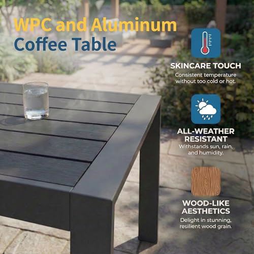Aluminum Patio Furniture Set for All Weather (Charcoal Gray / Loveseat+Wood Top Table)