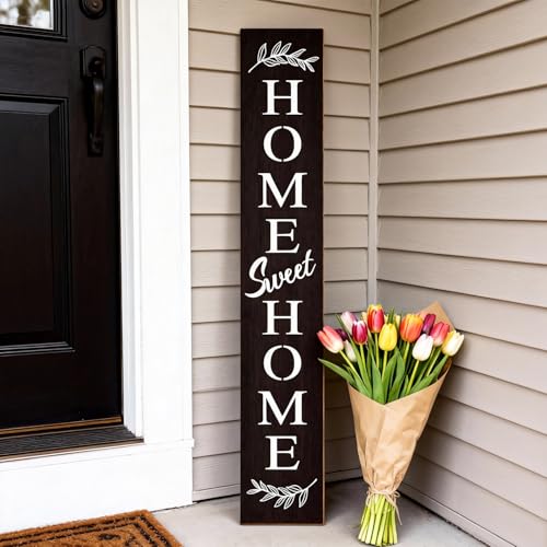 Farmhouse Wooden Welcome Sign Stand for Front Door (Black Board / 7.8" x 47.2" / Home Sweet Home)