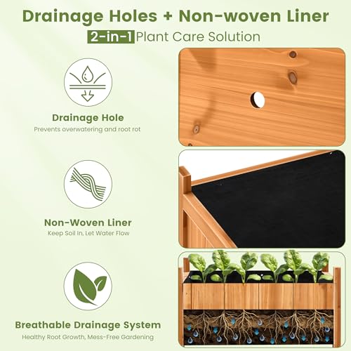 2 Pack 16" Square Fir Wood Planter Boxes with Drainage Holes (Square Planter Boxes-natural Fir Wood Color)