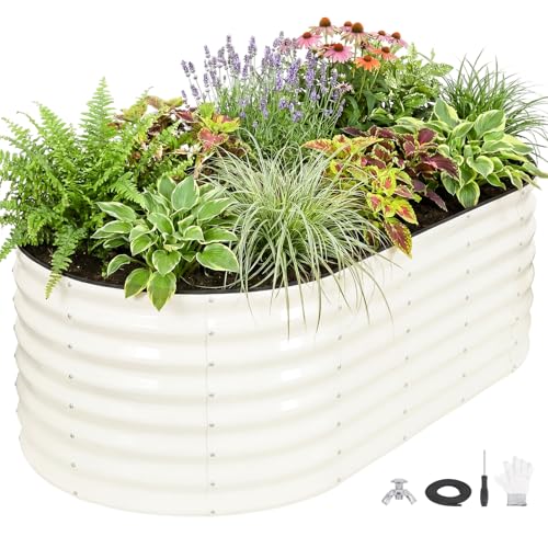 24" Tall Galvanized Raised Garden Bed Outdoor (Pearl White / 6×3×2ft (1 Pack))