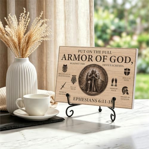 Armor of God Wooden Plaque Home Office Book Shelf Table Decor 5.5x7.9Inch (Multicolor 1755 / Wooden sign with iron frame（5.5 x 7.9 inches）)