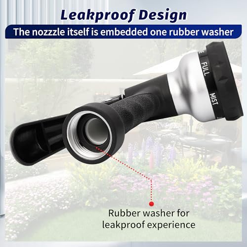 Garden-Hose-Nozzle, 2 Pack ABS Water Spray Nozzle, 7 Adjustable Watering Patterns, Slip Resistant for Watering Plants, Lawn& Garden, Washing Car, Showering Pets & Outdoor Fun.Silver Color (Silver)