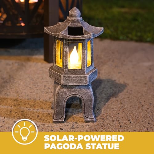 Solar Powered Asian Statue (Peaceful Zen Pagoda / 13"H x 6.5"W x 6"D)