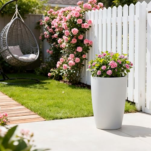 Large Round Tapered White Concrete Planter 22.4" Tall (Pure White / 22.4"H (Single Planter))