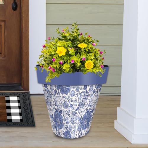 Everyday Planter 14" x 15" x 15" Blue and White Floral Large Planter (B W Floral / Large)