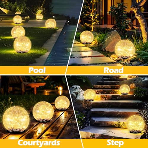 Garden Solar Ball Lights Outdoor Waterproof 30LED Cracked Glass Globe 3.9'' (3.9 Inch)