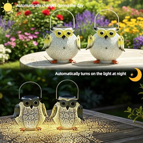 2 Pack Hanging Solar Lanterns (white owl 2pk)