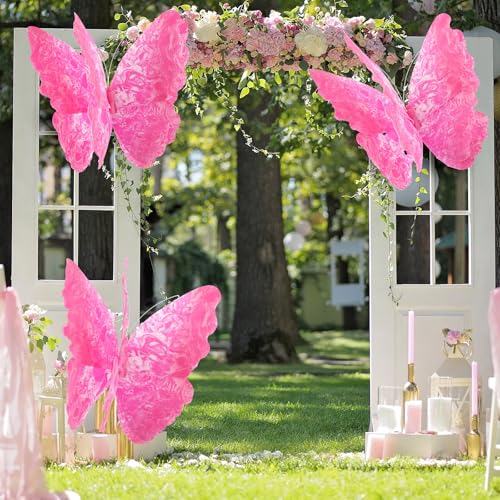 3 Pcs Giant Butterfly Decoration (Butterfly / Gradient Rose Red)