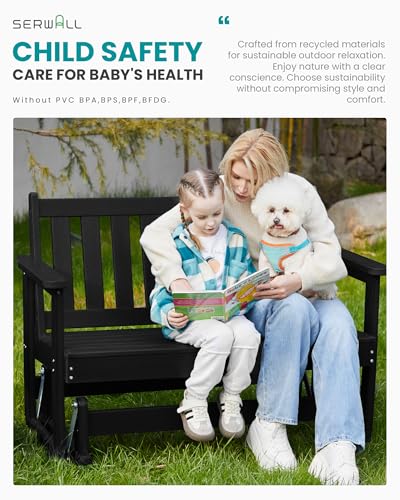 HDPE Outdoor Glider Bench Set of 4 (Black / 4 Pack)