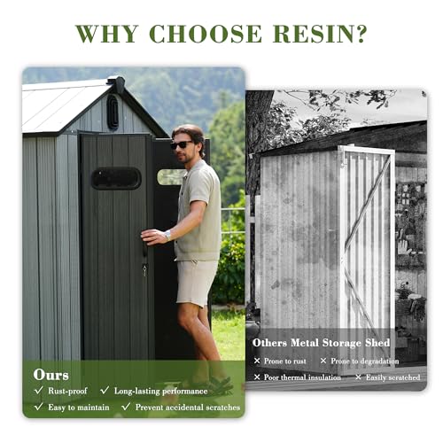 Domi 8x15.5FT Outdoor Resin Storage Shed with Transparent Windows & Louvered Vents (8x15.5FT)