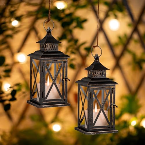 Lantern Decorative Indoor & Outdoor (Black / 14.8'' / 2 Pcs)
