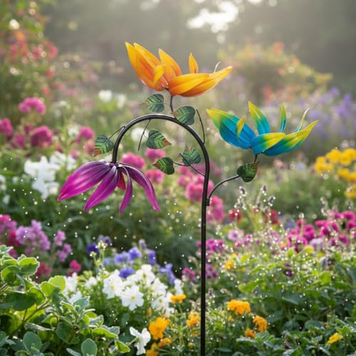 24" Large Flower Wind Spinner Outdoor with Metal Stake for Garden (24-Flower)
