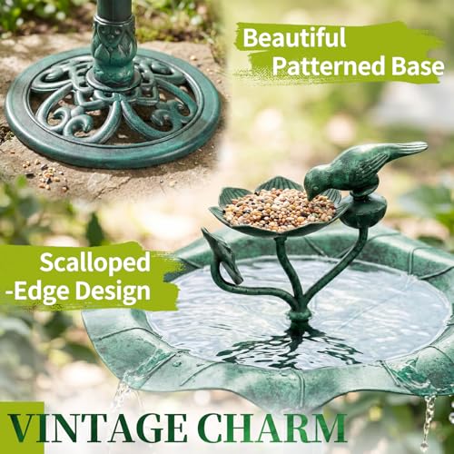 Pedestal Bird Bath (Green Floral)