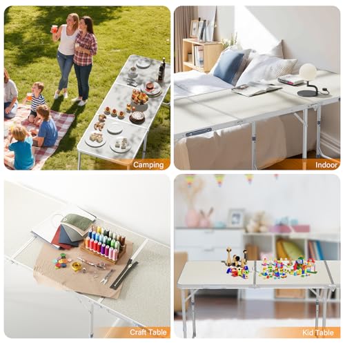 6ft Folding Camping Table with Carry Handle (White / 6ft)