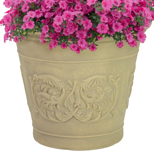 Sunnydaze Arabella 16'' Plastic Planter Pot for Plants (Beige / 16 in)
