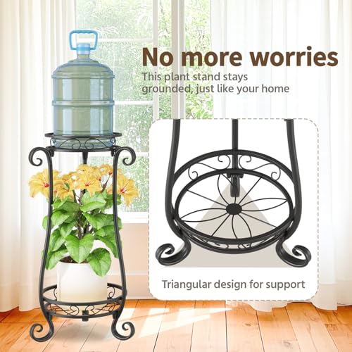 Metal Corner Plant Flower Stand Tall Indoor Outdoor (Glossy Black / 2 Tier)