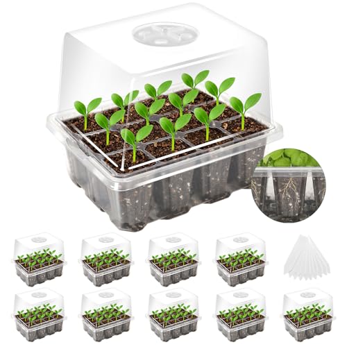 10 Pack Seed Starter Tray (Transparent / 12 Cell-10 Packs Elevated Cover)