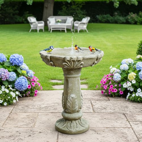 23.6" Outdoor Fibre Reinforced Concrete Birdbath (23.6inches / Stone-gray)