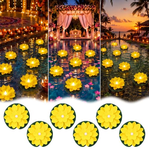 24 Pcs Floating Lotus LED Lights (Yellow / 3.94 Inch)