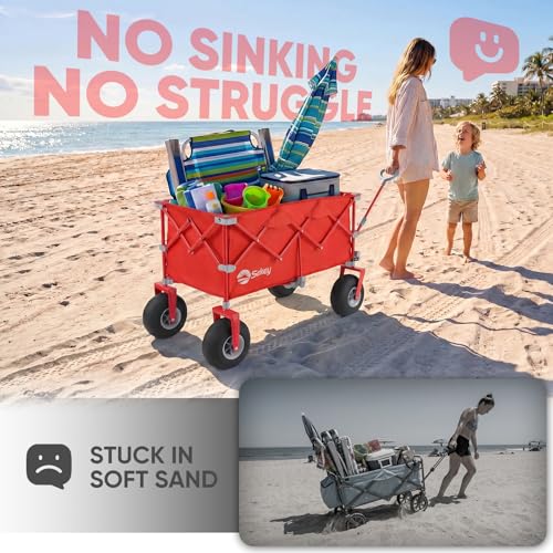 Heavy Duty Beach Wagon with 9" Big Sand (Red)