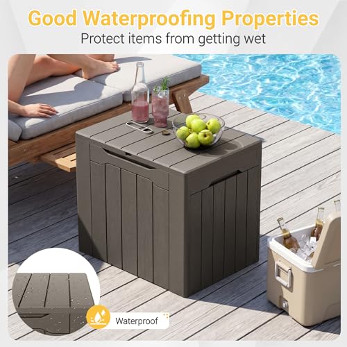 33 Gallon Resin Deck Box All Weather Outdoor Storage Boxes (Brown / 33 Gallon)