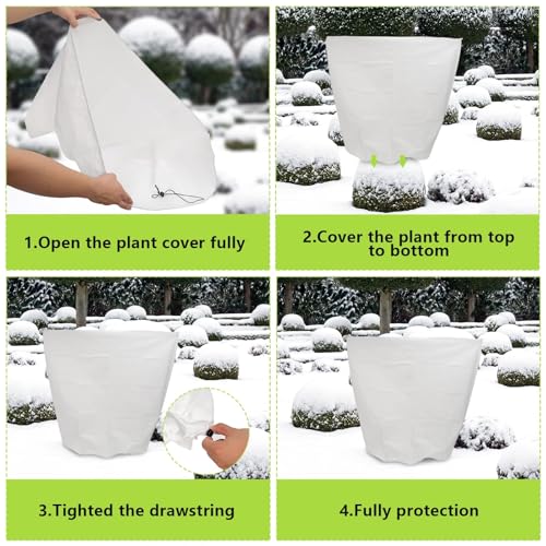 6 Pcs 39 x 39 in Winter Plant Covers Freeze Protection with Drawstring