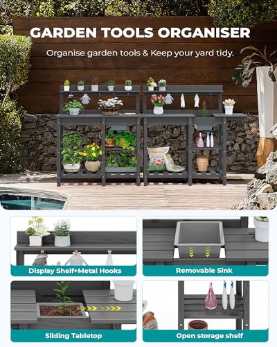 Outdoor Potting Bench with Sink (Gray / Classic)