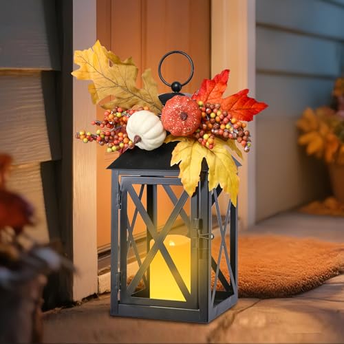 Fall Lanterns LED Candles 2 Pack 12 Inch Thanksgiving Decor Timer