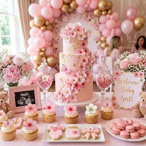 85 Pcs Edible Cake Decorations (Pink)