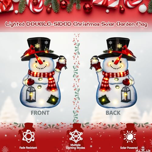 28x40 Lighted Christmas Snowman Garden Flag (Smiling Snowman-Warm white-28x40 / 28×40inch)
