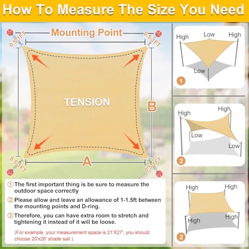 6'x24' Sun Shade Sail Beige Curved Rectangle Customizable (Beige / 6'X24' custom)