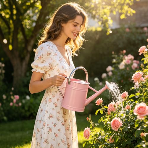 Metal Watering Can for Outdoor Plants (Pink1)