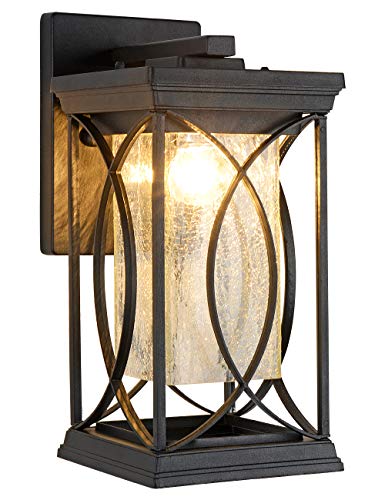 Dusk to Dawn Modern Outdoor Coach Lantern Exterior Light Fixtures Black Aluminum with Crack (Black-L)