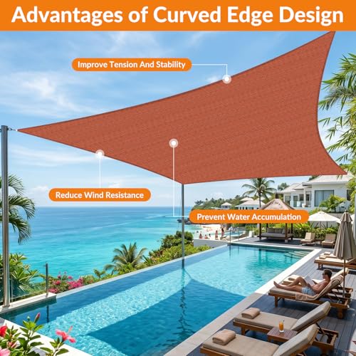 17'X17' Sun Shade Sail Rust Red Curved Square Customizable (Rust Red / 17'X17' custom)
