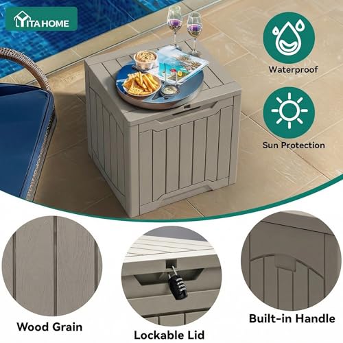 31 Gallon Resin Deck Box Outdoor Storage Box and Waterproof (Taupe / 31 Gallon)