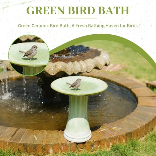 Ceramic Bird Bath for Outdoors (Green)