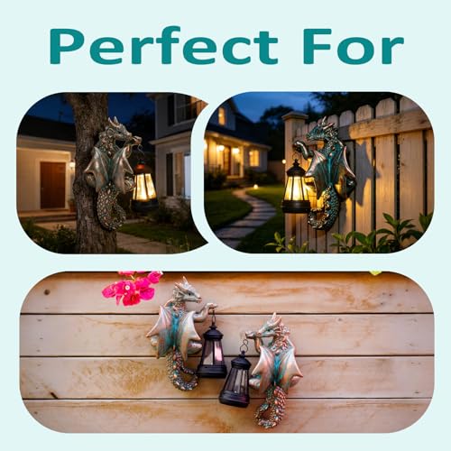 Dragon Tree Hugger Solar Lantern Garden Statue 2 (Bronze)