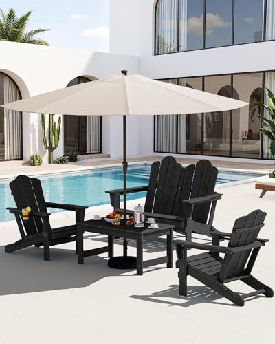 4 Pc HDPE Adirondack Set (Black / 2 chair &1 bench &1 coffee table)
