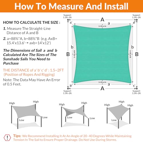 17'X18' Sun Shade Sail Turquoise Curved Square Customizable (Turquoise / 17'X18' custom)