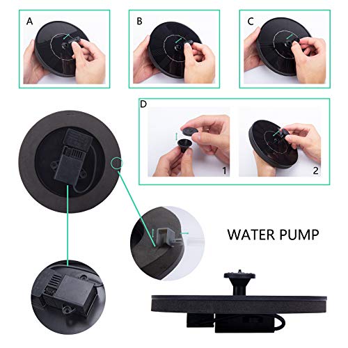 Solar Fountain Pump 1.5W Upgraded Submersible Solar Water Fountain Panel Kit for Bird Bath