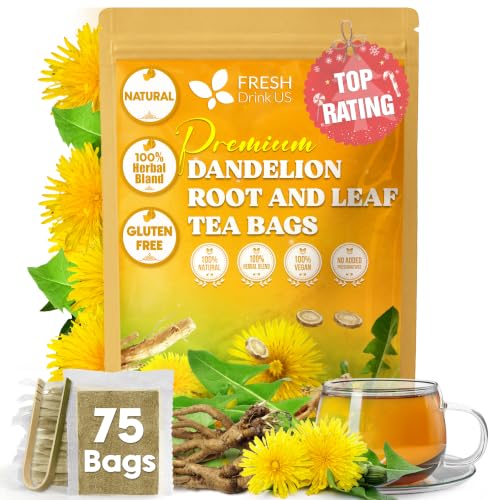 Premium 75 Dandelion Leaf and Roots Tea Bags (75 Tea Bags)