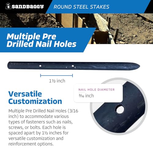 12" Round Steel Concrete Form Stakes with Nail Holes (3/4 in X 12 in)