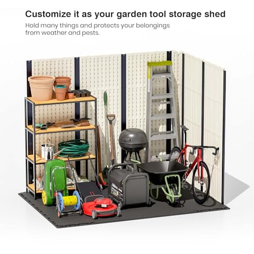 8x6 FT Resin Outdoor Storage Shed with Floor (Beige / 8x6 FT)