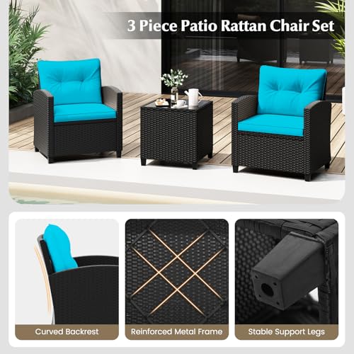 3 Piece Patio Furniture (Black-turquoise)