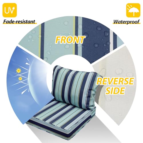 Outdoor Chair Cushions (Ash Teal Seaside Stripe / 22"x24"x5" / 22"x19")