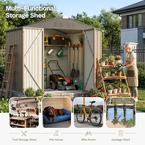 8x6 FT Outdoor Storage Shed with Floor Frame (Brown / 8x6 FT)