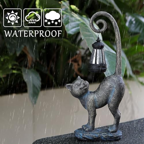 Halloween Decorations Gifts Outdoor Cat Garden Statues with Solar Lights (Bronze Cat)