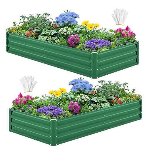 2pcs 6x3x1ft Galvanized Raised Garden Bed (6x3x1ft 2pcs / Green)